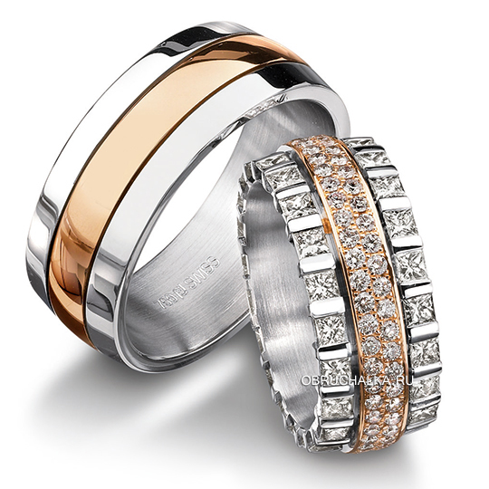 Обручальные кольца с белым золотом и бриллиантами